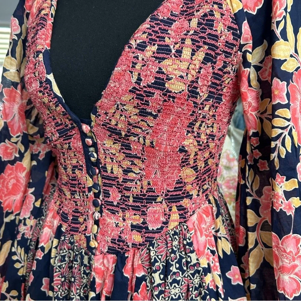 Free People Navy and Pink Floral Long Sleeve Dress - Picture 7 of 11